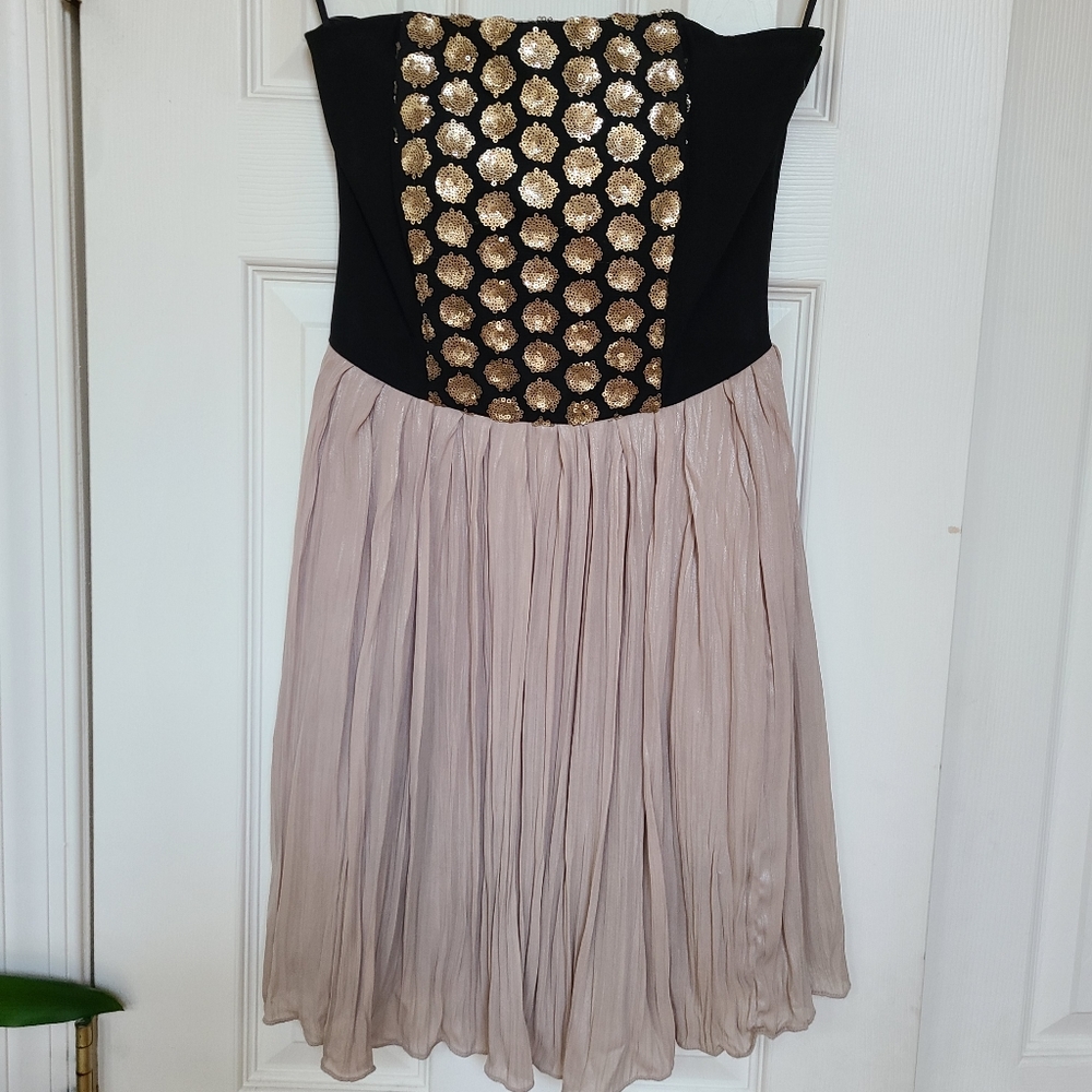 Rachel Roy Black and Gold Sequin Cocktail Dress Sz 0